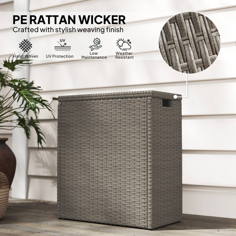 Outsunny 17-Gallon Small Deck Box, UV Resistant Wicker Outdoor Storage Box with Slatted Acacia Wood Top