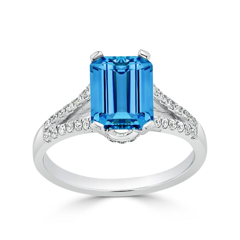 Auriya 2 1/8ct Fancy Emerald-cut Swiss Blue Topaz and Diamond Engagement Ring 1/4ctw 14k Gold