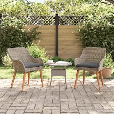 vidaXL Patio Chairs 2 Pcs Patio Wicker Dining Chair with Cushions Poly Rattan - 21.7 x 24.6 x 32.3