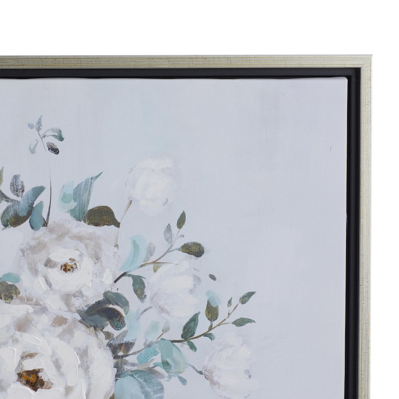 Canvas Floral Bouquet Framed Wall Art with Silver Frame - Multi Colored - Roche River Decor