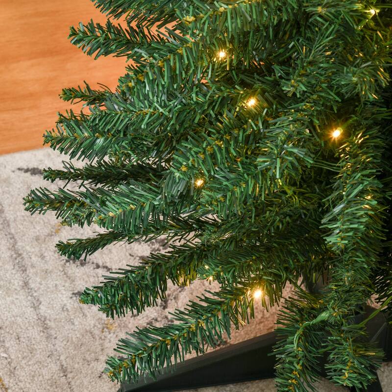 HOMCOM 7ft Tall Pre-Lit Slim Noble Fir Artificial Christmas Tree with Realistic Branches, 200 Warm White LED Lights, Green