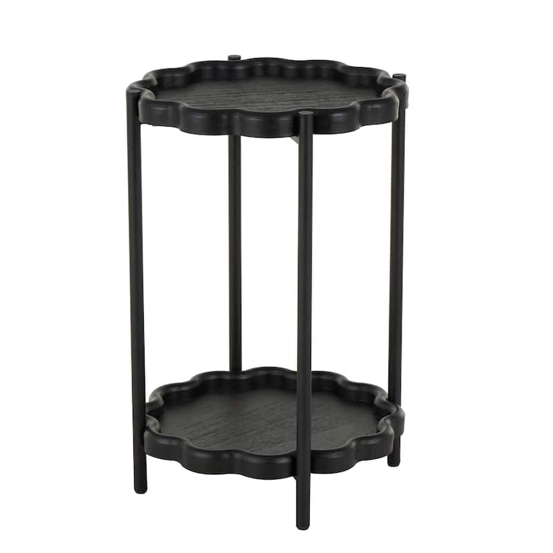 Wood Floral Inspired 2 Level Accent Table with Metal Legs - Black - Roche River Decor - Black - 15"W, 24"H