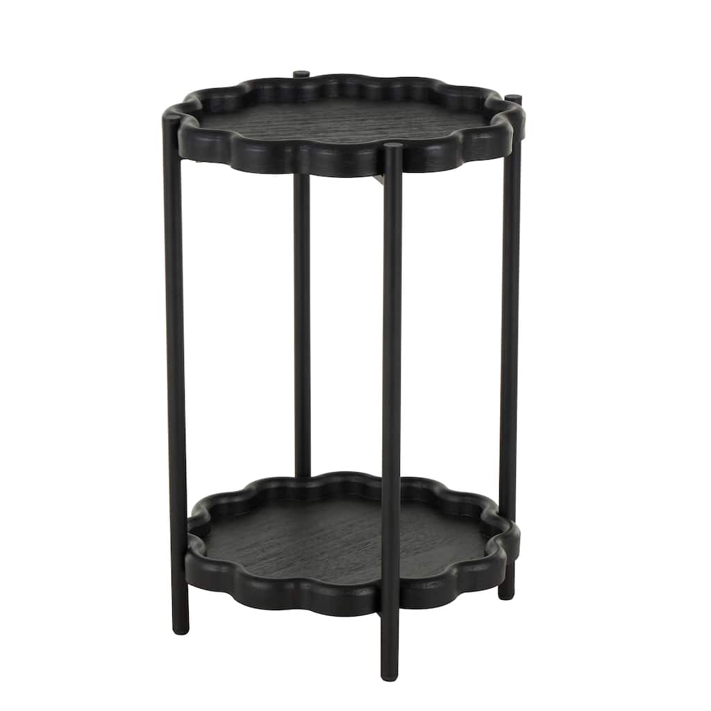 Wood Floral Inspired 2 Level Accent Table with Metal Legs - Black - Roche River Decor