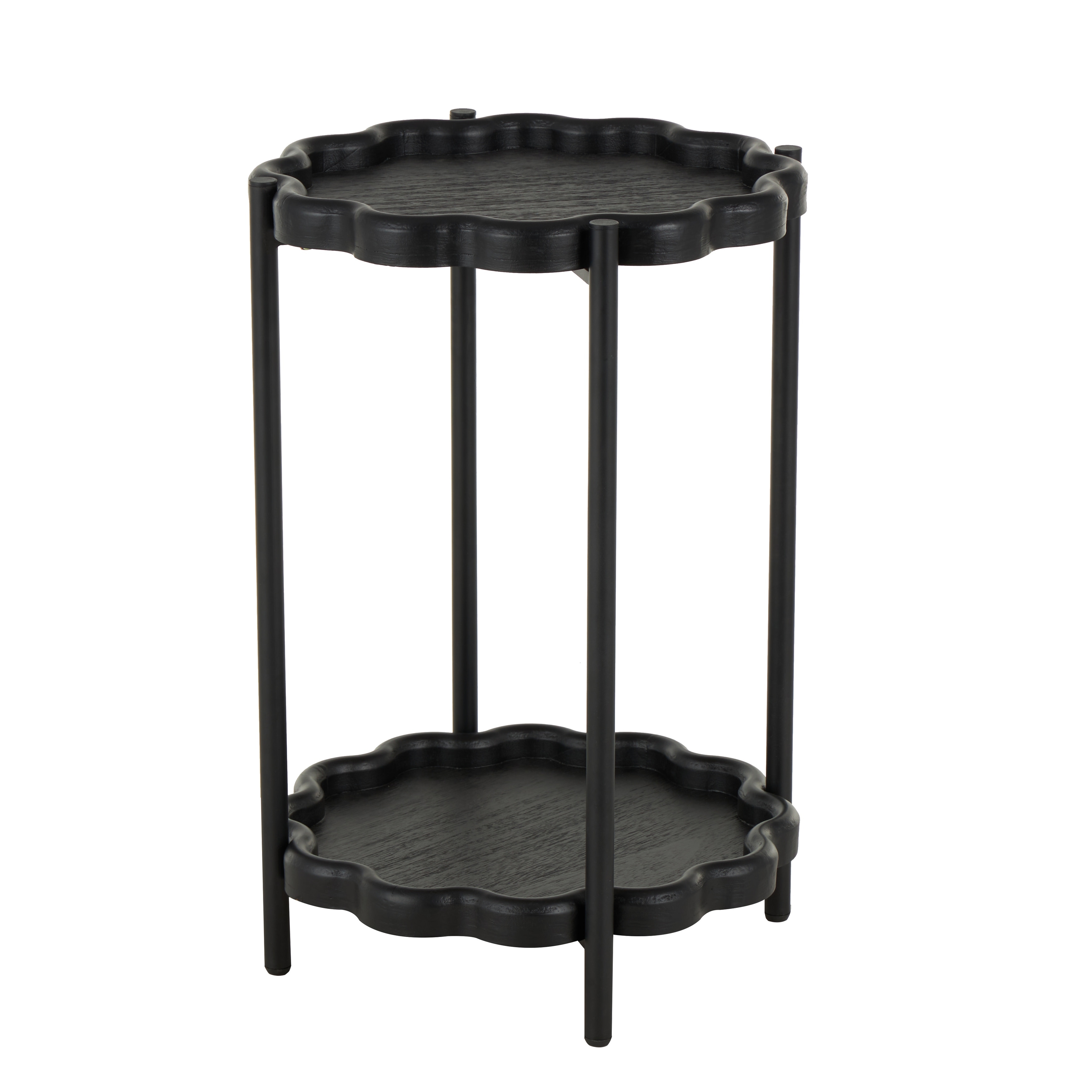 Roche River Decor - Wood Floral Inspired 2 Level Accent Table with Metal Legs - Black