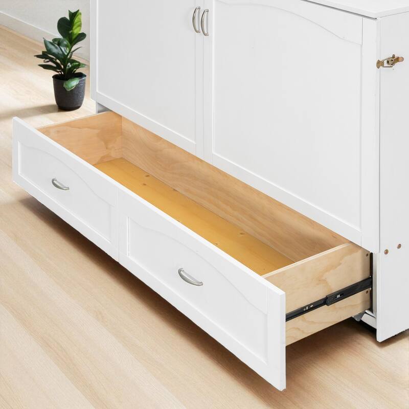 Queen Size Murphy Wall Bed with Drawers, USB & Power Sockets, Pulley Lift Design and Slat Support