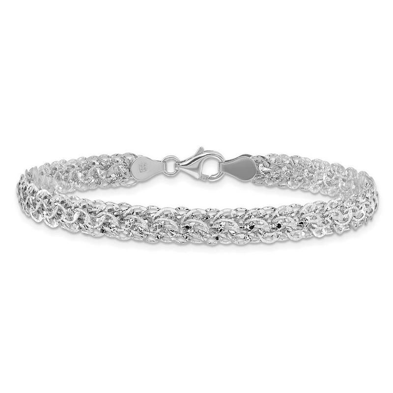 Curata 14k White Gold Polished Sparkle Cut Fancy Link Bracelet 7.5 Inch