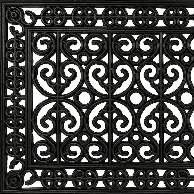 HomeRoots 18" X 30" Black Scrollwork Outdoor Rubber Door Mat - 18' X '30