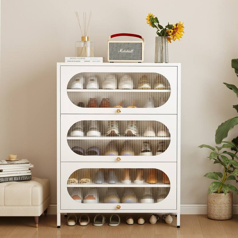 Entryway Shoe Storage Cabinet with 3/4 Flip Doors, Shoe Rack Organizer for Hallway - 3 Door--6 Tier - White-pc door