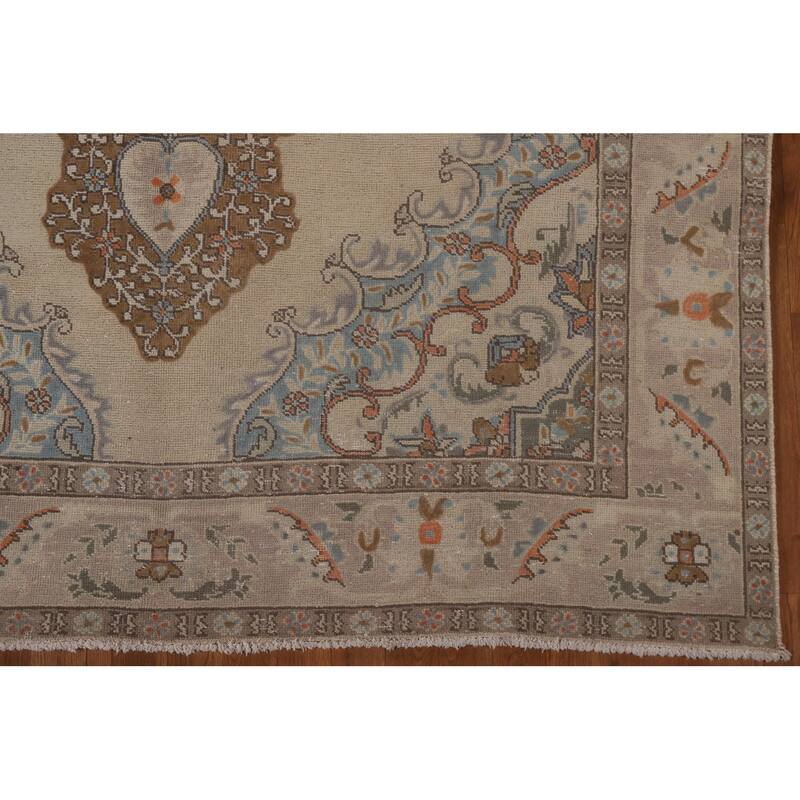 Vintage Medallion Distressed Tabriz Persian Rug Handmade Wool Carpet - 6'6" x 9'6"