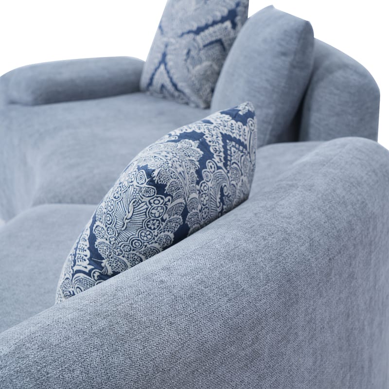 Christopher Knight Home - Lunaria 122" Modern Upholstered Curved Sofa with 2 Damask Pattern Pillows