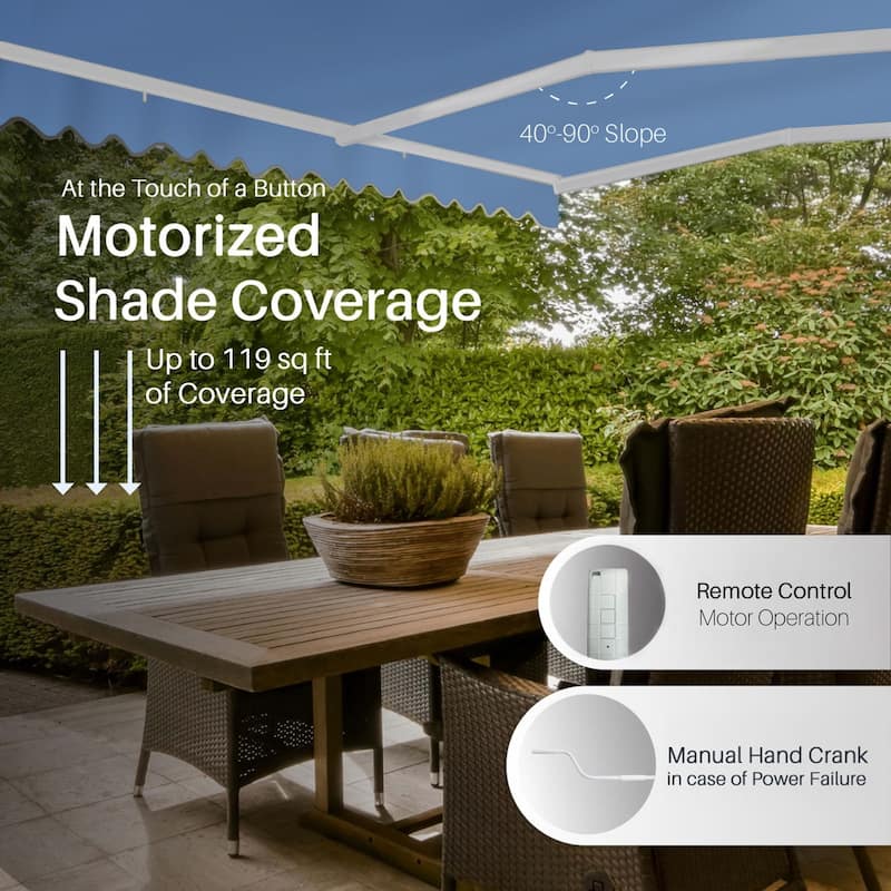 ALEKO Caribbean Motorized Patio Awning - White Frame - Sky Blue - 13 x 10 Feet