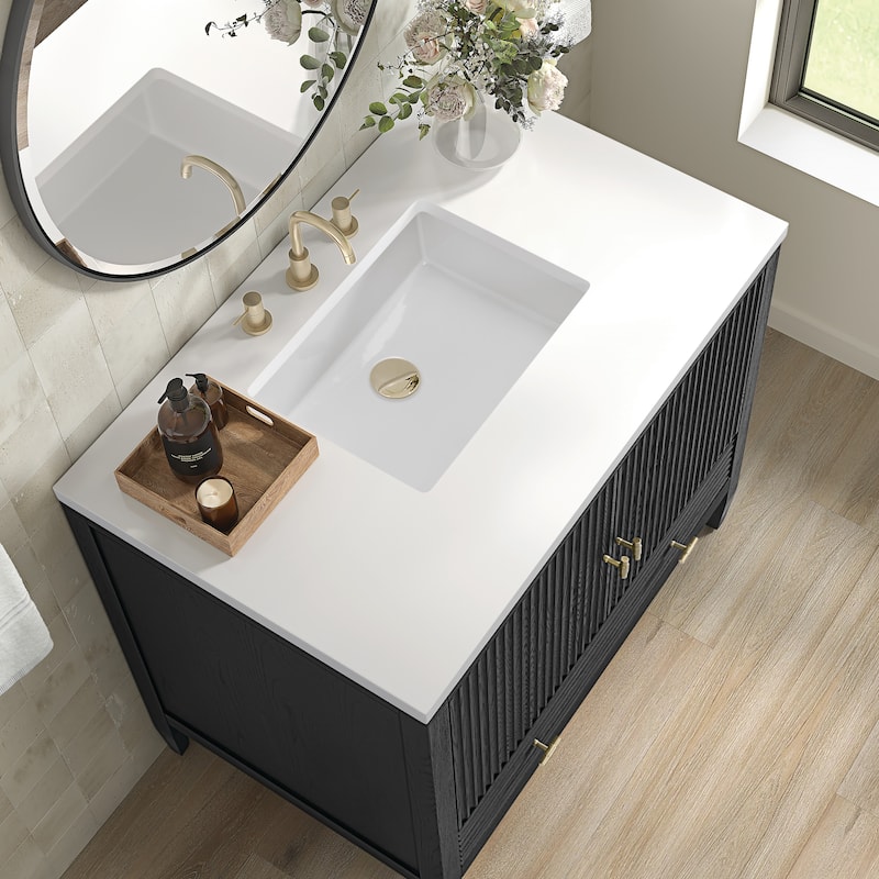James Martin Vanities Myrrin 36" Vanity, Carbon Oak - White Zeus
