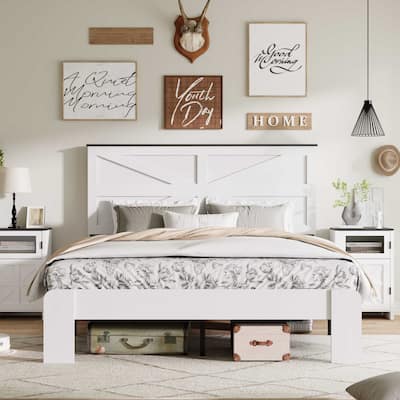 Full Size Wood Platform Bed Frame,Large Under Bed Storage