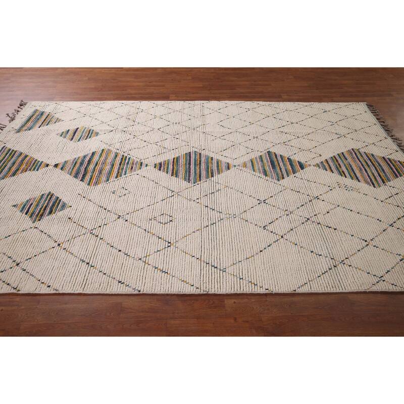 All-Over Trellis Moroccan Oriental Area Rug Hand-Knotted Wool Carpet - 5'11"x 9'5"