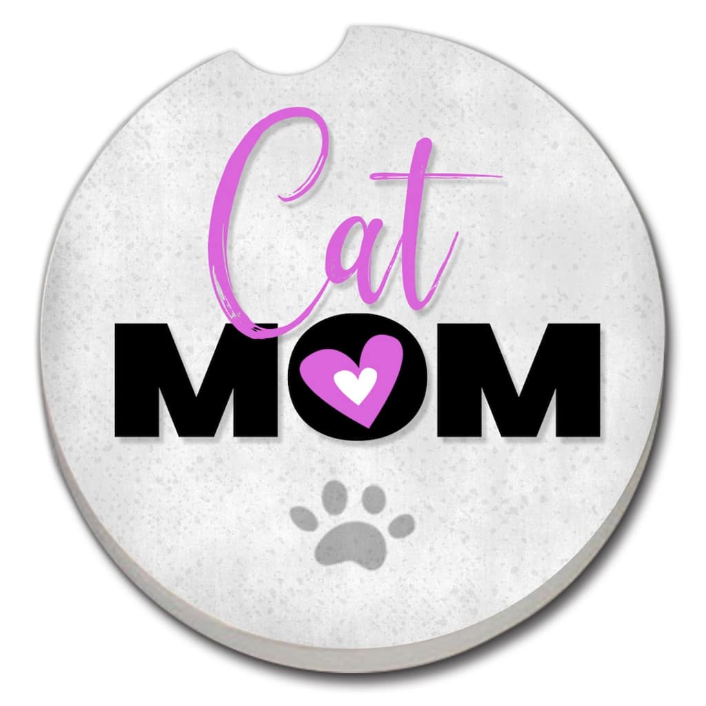Counterart Absorbent Stoneware Car Coaster, Cat Mom, Set of 2 - 2.5