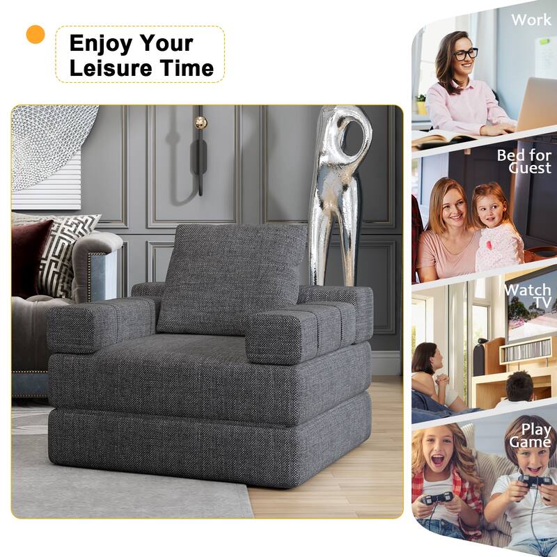 Dark Grey Modern 36.6" Linen Upholstered Chaise Lounges Chair with Pillow for Living Room