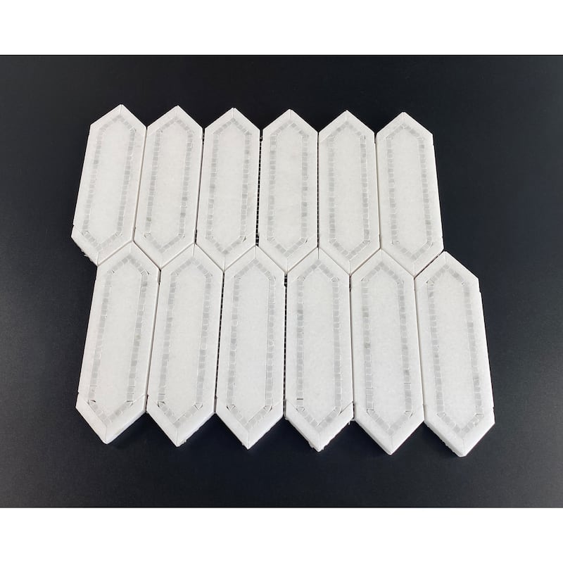 Thassos White and White Carrara Long HoneyComb Marble Mosaic Tiles - Case (5 Sheets)