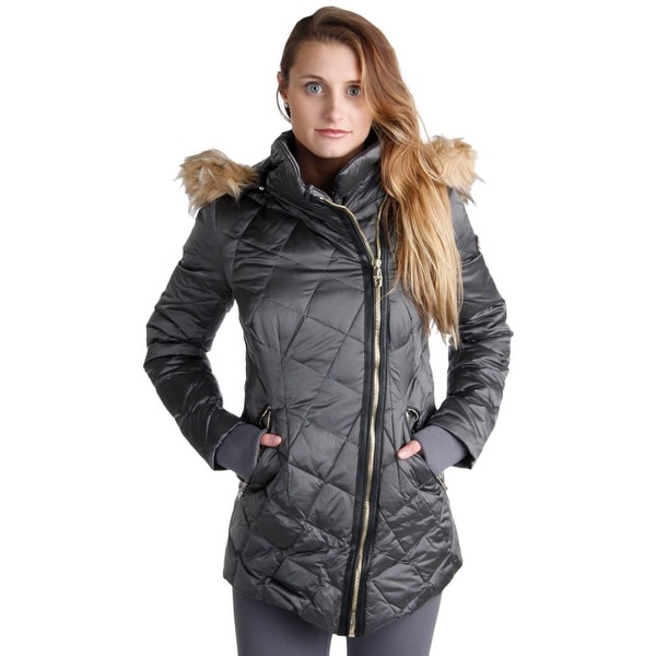 Steven By Steve Madden Womens Coat Quilted Faux Fur Lined
