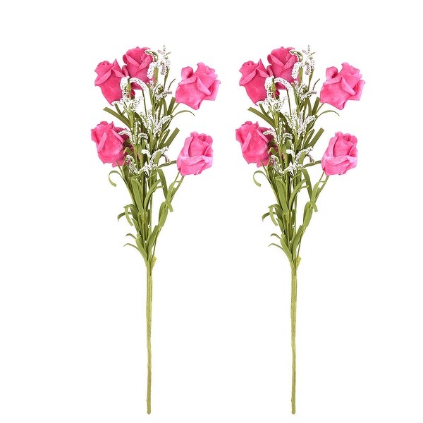 Dorm Windowsill Foam DIY Artificial Rose Bouquet Flower Fuchsia 17.5 Inch Height 2pcs