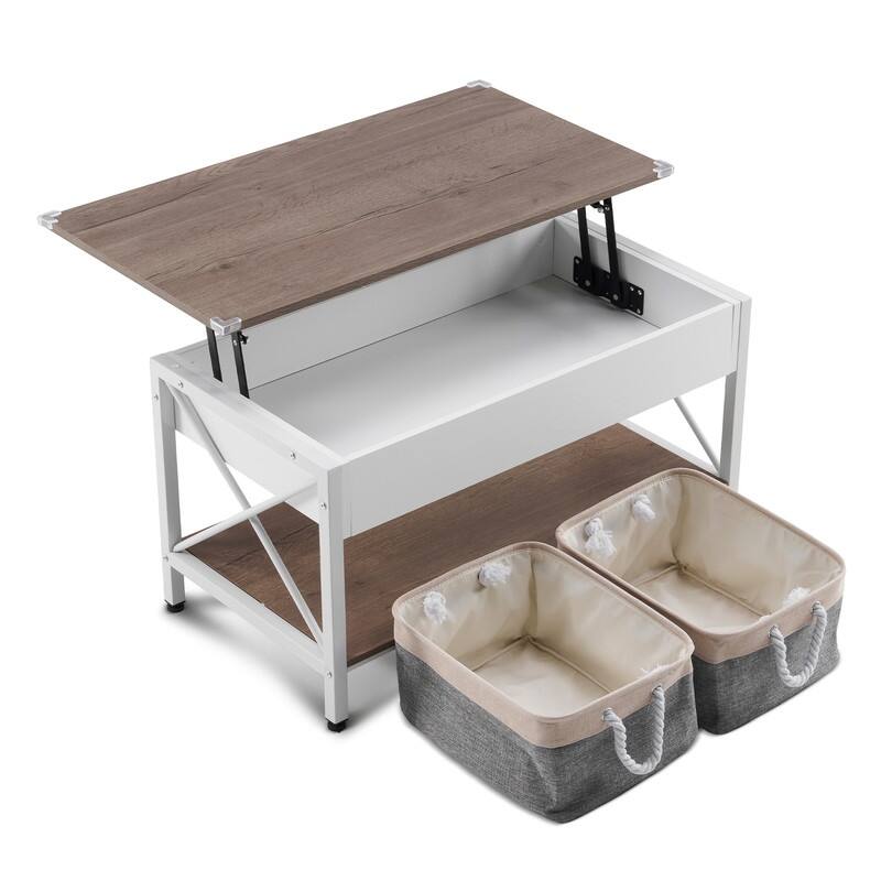 VINGLI Adjustable Side X-shaped Metal Frame Rectangular P2 Board Brown Panel Wood Grain Side Panel Coffee Table