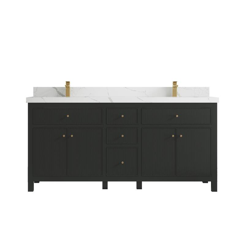 Willow Collections 72 in W x 22 in D Sonoma Free Standing Reeded Double Sink Bathroom Vanity with Countertop - 2" Calacatta Laza - Black Top