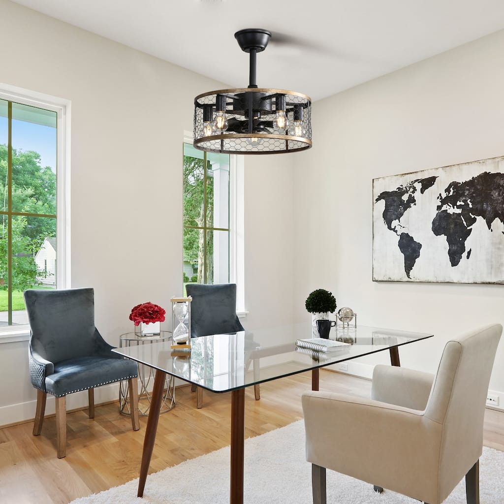 Modern Cage Style Ceiling Fan Light with Lighting and 6-Speed Adjustment, Reversible Motor for Bedroom and Lounge Area