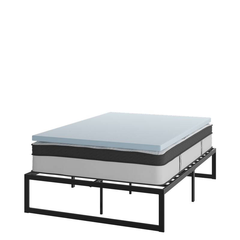 Platform Bed Frame; Pocket Spring Mattress & Memory Foam Topper