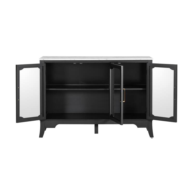Sideboard Buffet Cabinet with 4 Glass Doors, 47.90" Buffet Table Coffee Bar Wine Bar Display Cabinet for Kitchen Living Room