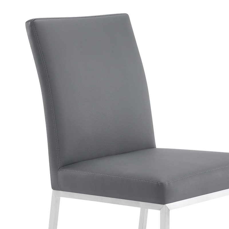 Renaissance Dining Chairs - Set of 2 - Grey Faux Leather & Stainless Steel Accent Chairs