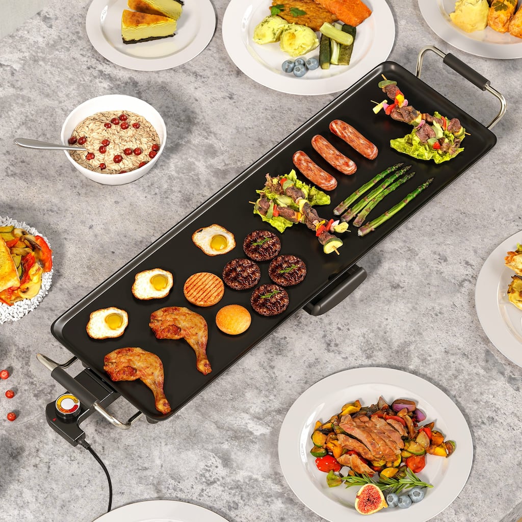 Portable Black Aluminum Electric Griddle with Adjustable Temp and Flat Top Grill for Indoor or Outdoor Use