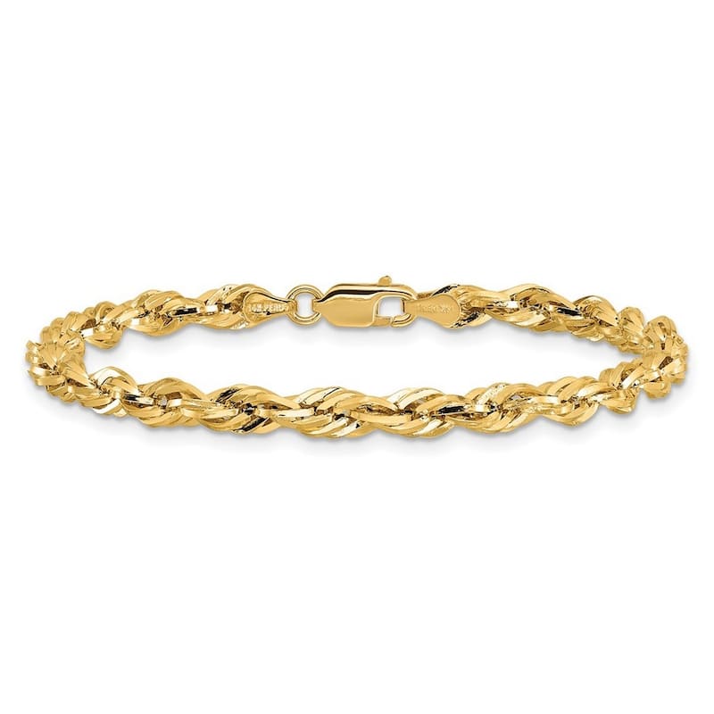 Curata 10k Yellow Gold 4.25mm Semi solid Rope Chain Bracelet