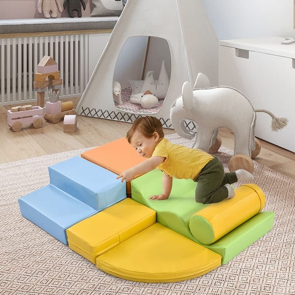 slide 2 of 6, Foam Soft Climb and Crawl Foam Playset 6 in 1, Kids Climbing Indoor Active Play Structure Colorful - Multicolor Kids
