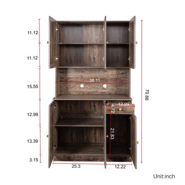Rustic Kitchen Pantry Cabinet with 6-Doors, 1-Open Shelves and 1-Drawer ...