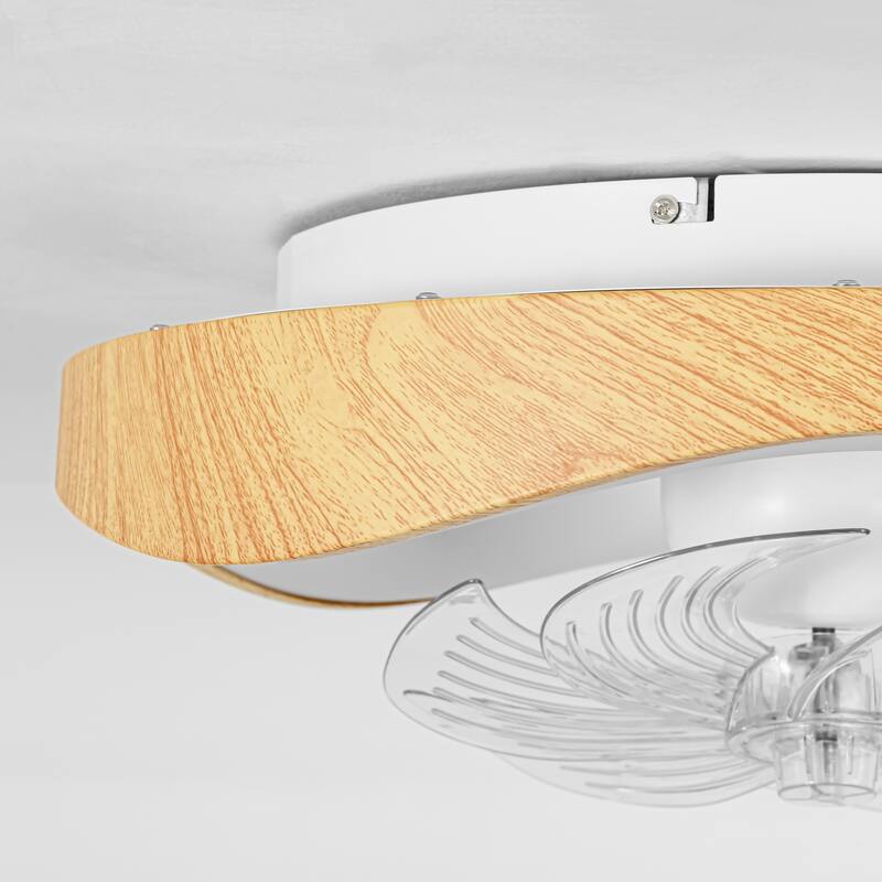 20.5" Modern Farmhouse Wood Ring Flush Mount LED Fandelier with Remote