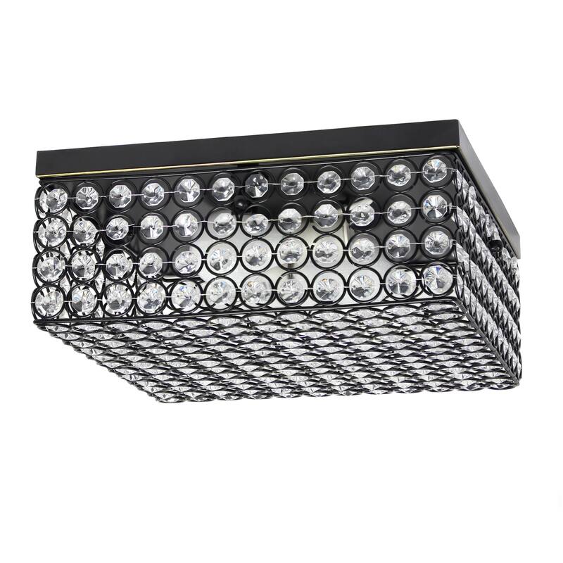 Elegant Designs 12 Inch Elipse Crystal 2 Light Square Ceiling Flush Mount - 12 x 12 x 5 in - Restoration Bronze