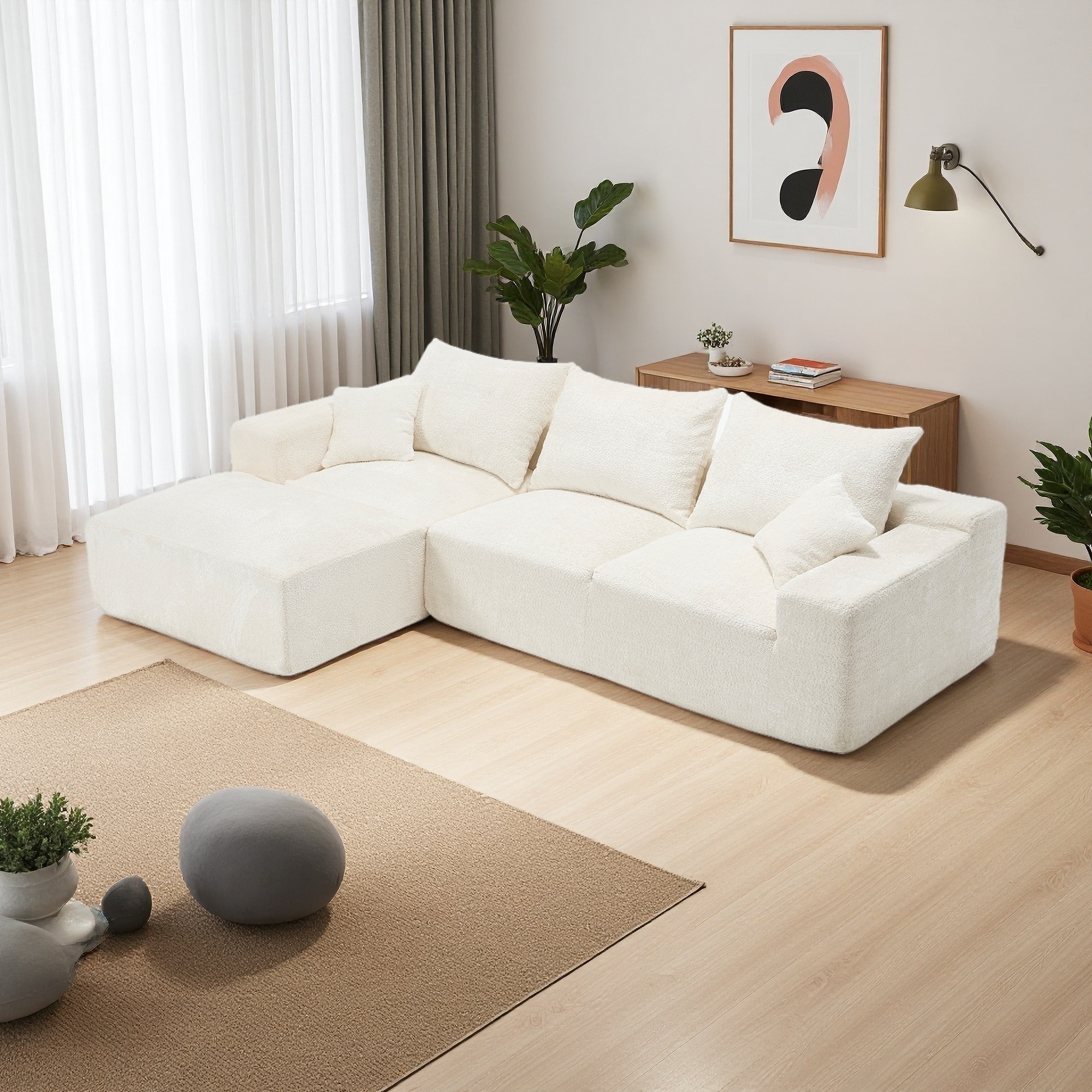 108.27" Chenille L-Shaped 3-Seater Modular Sectional Sofa with Deep Seating and Removable Pillows