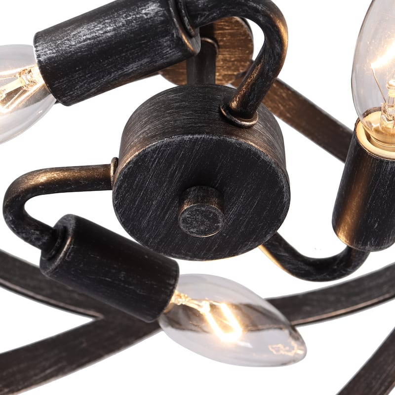 Clyno Modern Farmhouse 3-Light Semi Flush Mount Rustic Black Drum Ceiling Light - D 12.6" x H 11"