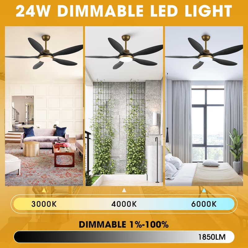 52" Antique Brass Smart Ceiling Fan with Light and Remote, App Control, Voice Control