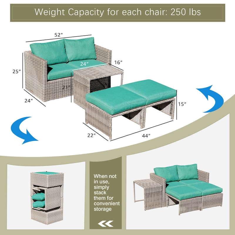 5-Piece Outdoor Rattan Conversation Set Wicker Chair with Cushions