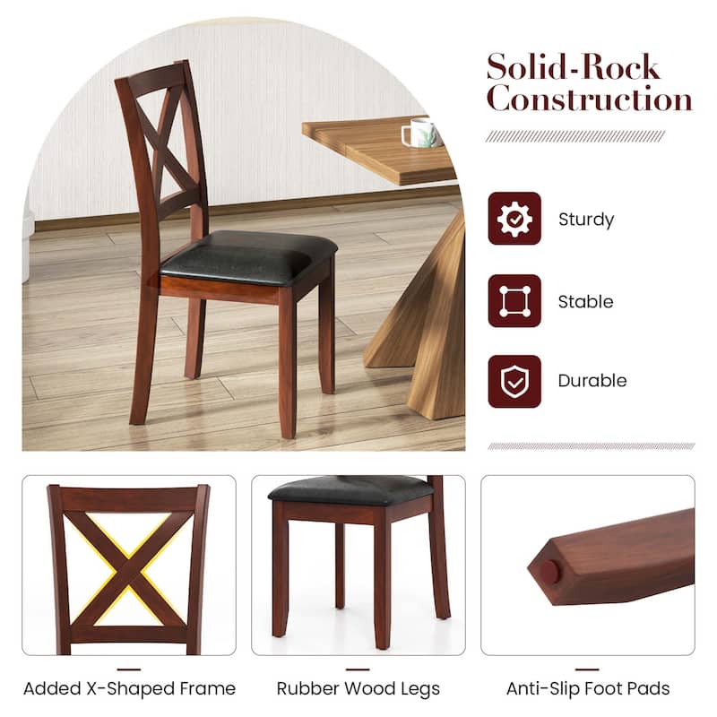 Set of 2 Wooden Dining Chairs Kitchen Side Chair with Padded Seat
