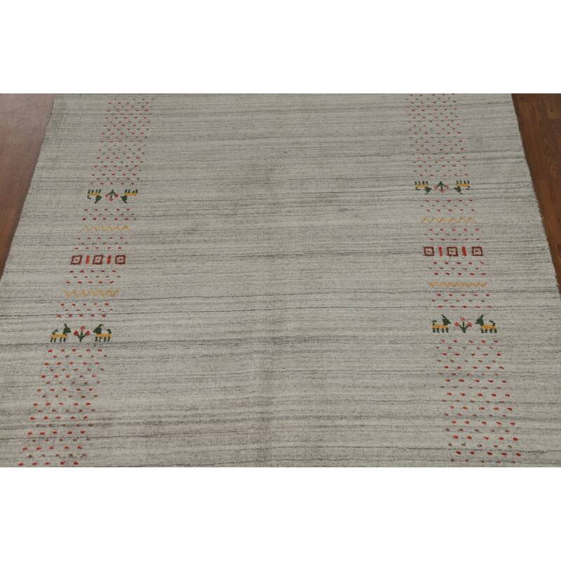 Gabbeh Indian Rug Hand-Knotted Oriental Grey Wool Carpet - 5'1" x 7'8"