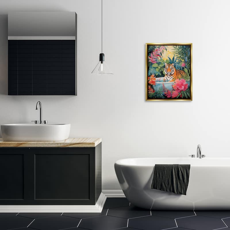 Stupell Tiger in Luxurious Bath Framed Floater Canvas Wall Art Design By Heidi Kuntz