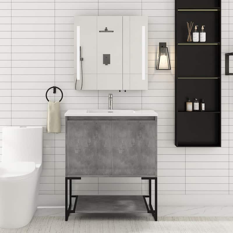 30-inch Freestanding Bath Vanity with Cultured Mable Top