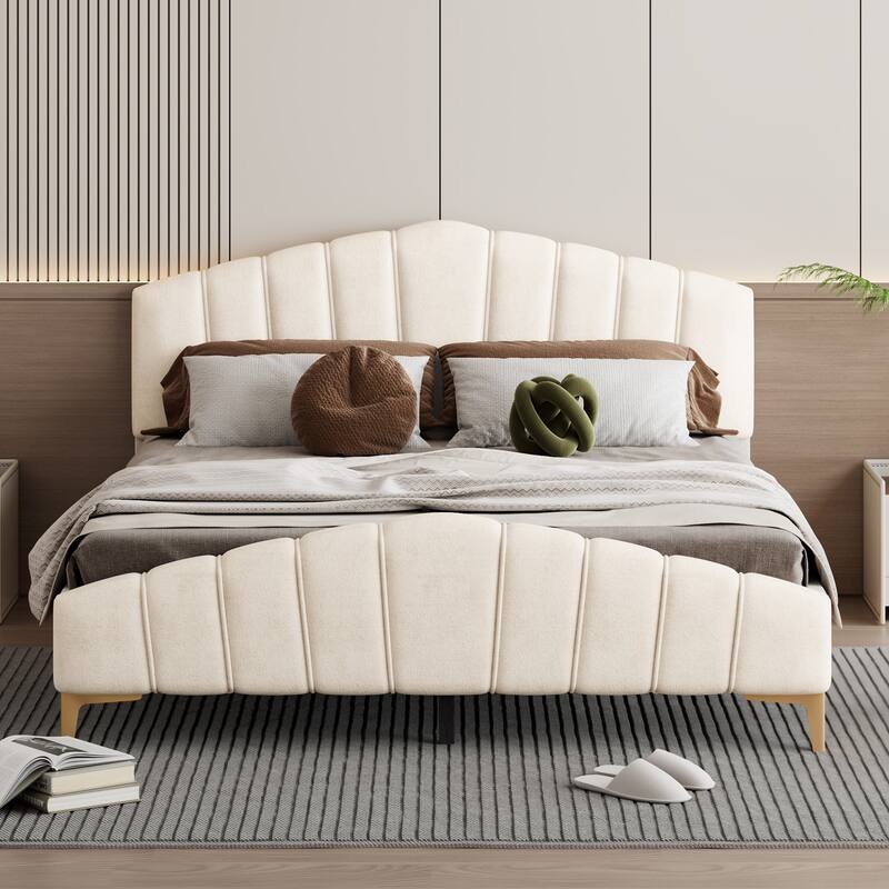 Queen Size Velvet Platform Bed with Metal Bed Leg