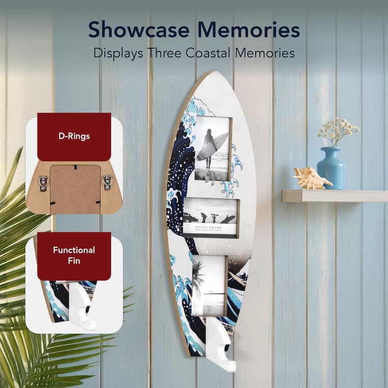 American Art Decor Surfboard Photo Collage Wall Decor - 8 or 3 - Photo Beach Frame