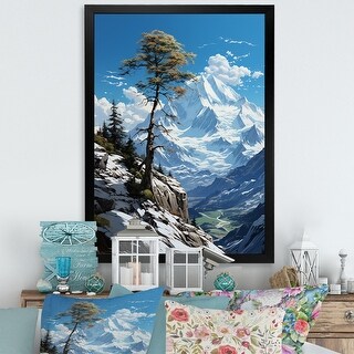 Designart "Pine Tree Winter Solitude" Tree Pine Framed Canvas Art Print ...