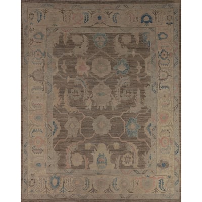 Brown Oushak Vegetable Dye Turkish Area Rug Handmade Wool Carpet - 8'3"x 9'10"