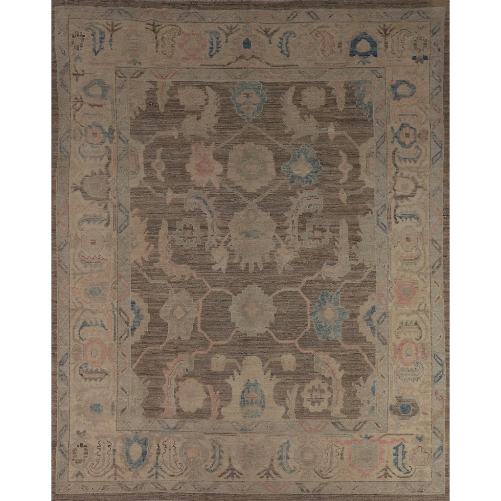 Brown Oushak Vegetable Dye Turkish Area Rug Handmade Wool Carpet - 8'3"x 9'10"