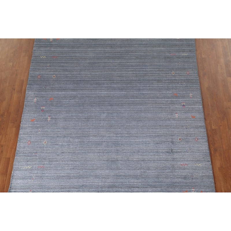 Blue & Gray Gabbeh Oriental Area Rug Handmade Wool Carpet - 6'7" x 9'7"