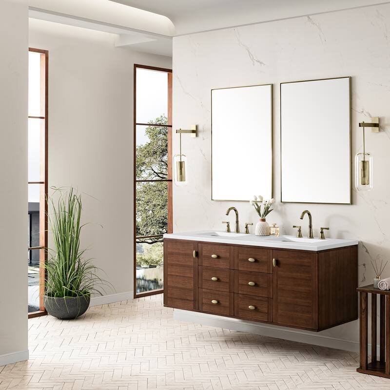 James Martin Vanities Amberly 60" Double Vanity, Mid-Century Walnut